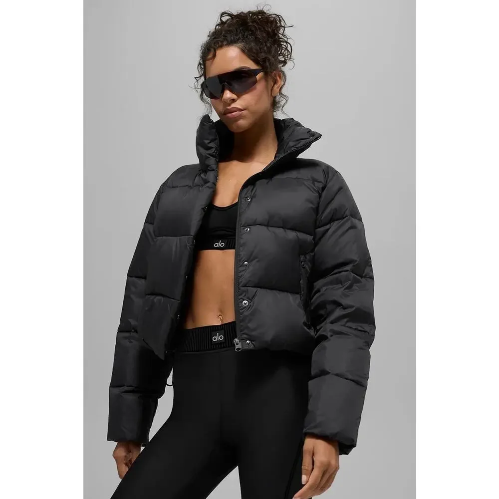Alo Yoga Gold Rush Puffer Jacket Black Warm Athleisure Streetwear Winter Layer - Picture 2 of 16